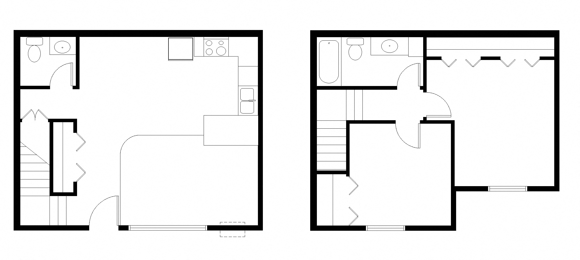 Floor plan for 2 beds, 1.5 baths, 954 sqft
